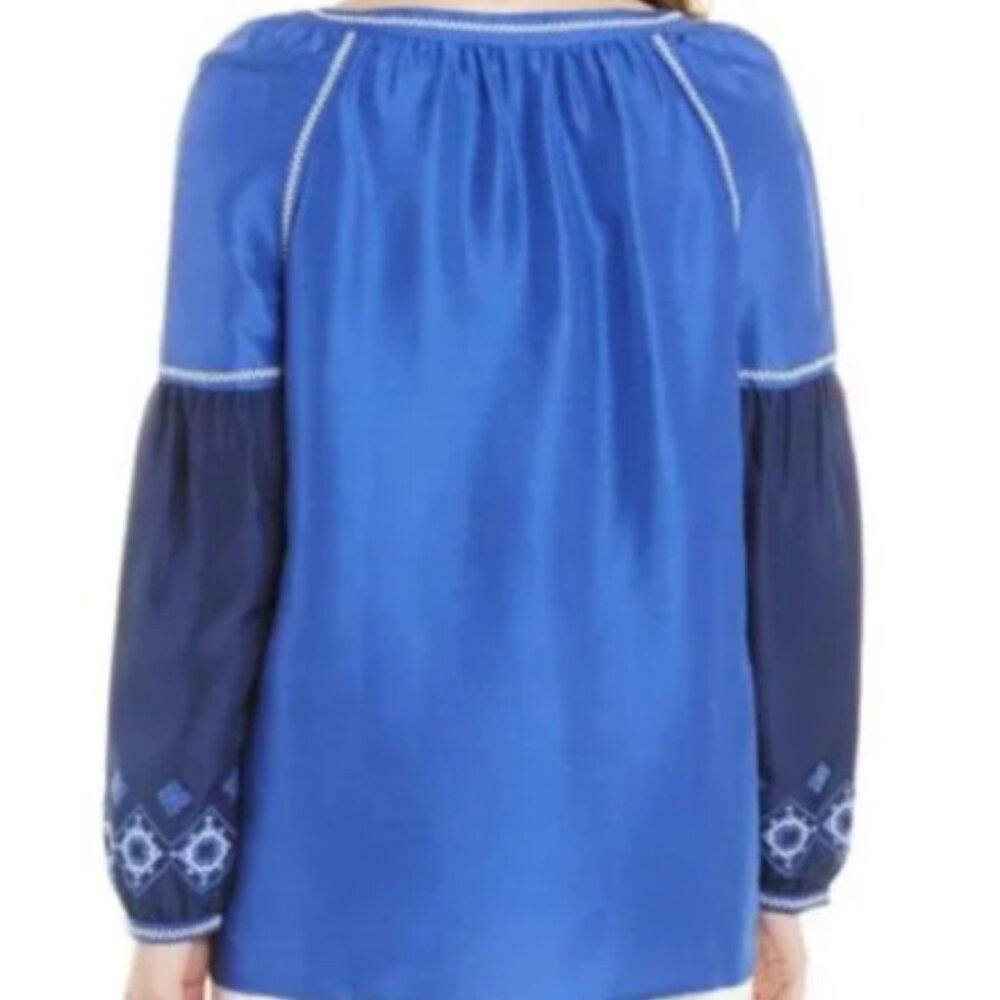 Tory Burch Katya Silk Embroidered Tunic Peasant Blouse Size 14 - Picture 3 of 8